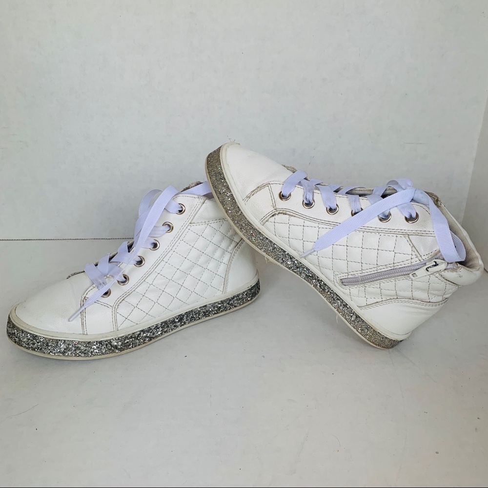 “JUSTICE”Girls,White,Quilted High-Top Sneaker, Sz3